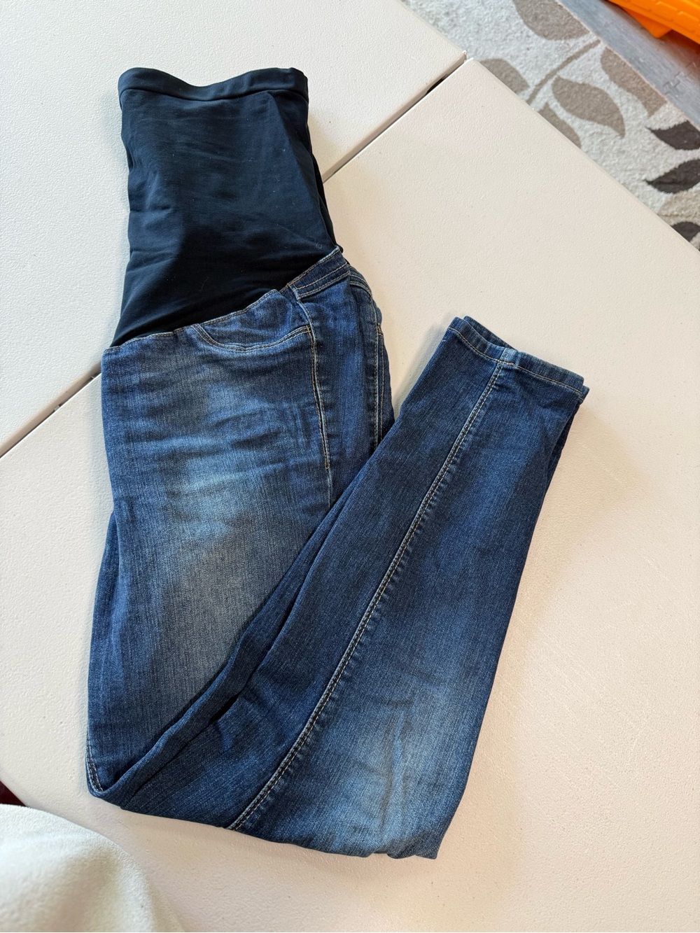 1822 Denim Dark Blue Maternity Jeggings with Black Waist Panel